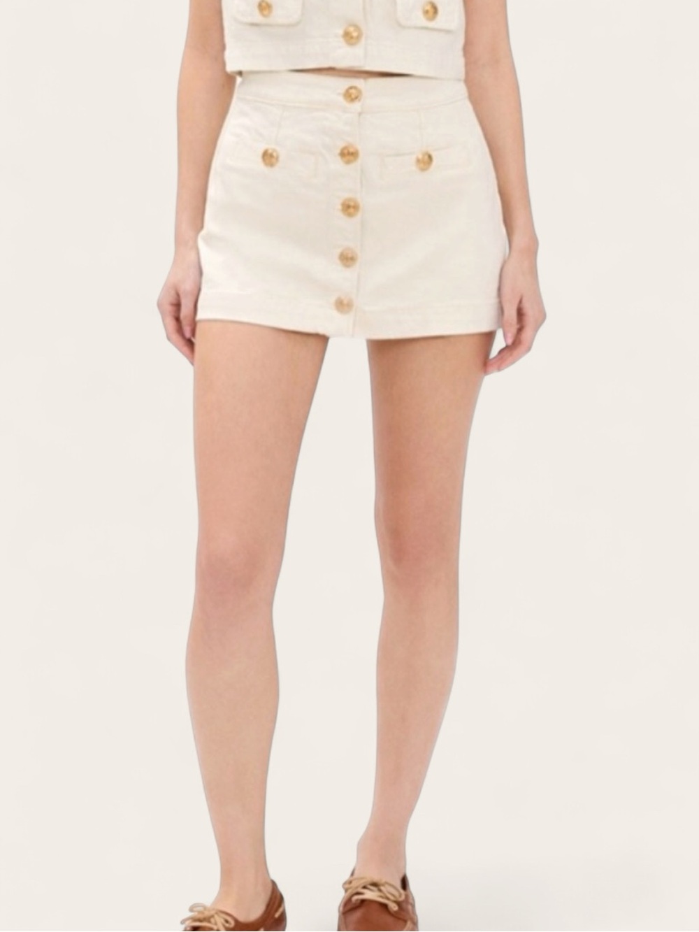 Blank NYC Cream Mini Skirt Gold Buttons High Waist Neutral Chic NWT Size 31